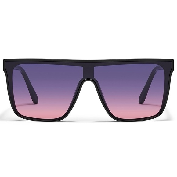 QUAY Nightfall Sunglasses Black Frame Dusk Pink Gradient Lens Shield Unisex NWT - Picture 1 of 4